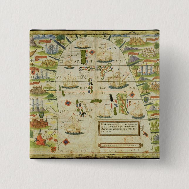 Map of China sea, facsimile of 'Miller Atlas' 2 Inch Square Button (Front)