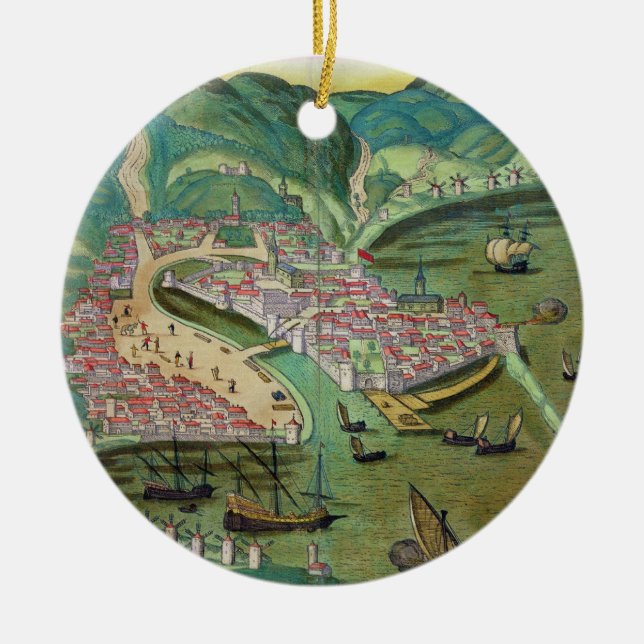 Map of Chios, from 'Civitates Orbis Terrarum' by G Ceramic Ornament (Front)