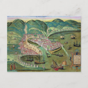 Map of Chios, from 'Civitates Orbis Terrarum' by G Postcard