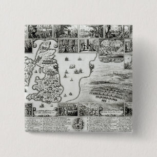 Map of Civil War England and a view of Prague 2 Inch Square Button