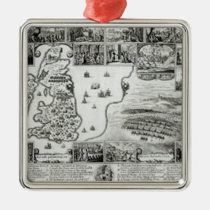Map of Civil War England and a view of Prague Metal Ornament