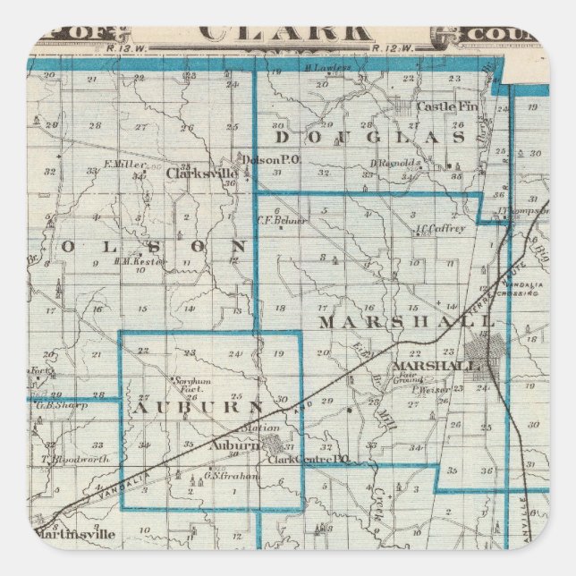 Map of Clark County Square Sticker (Front)