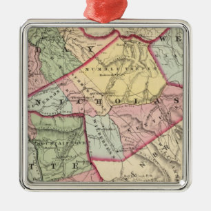 Map of Clay, Webster, Nicholas, Fayette counties Metal Ornament