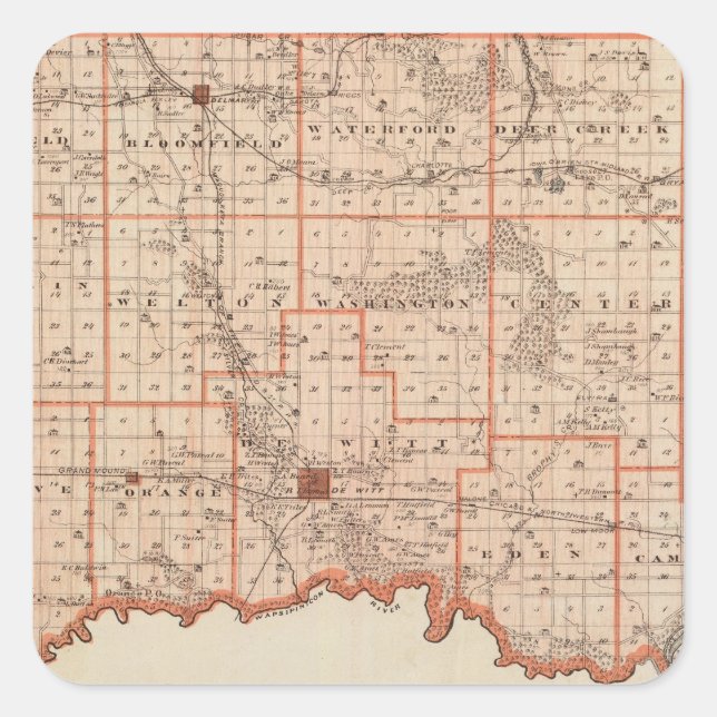 Map of Clinton County, State of Iowa Square Sticker (Front)