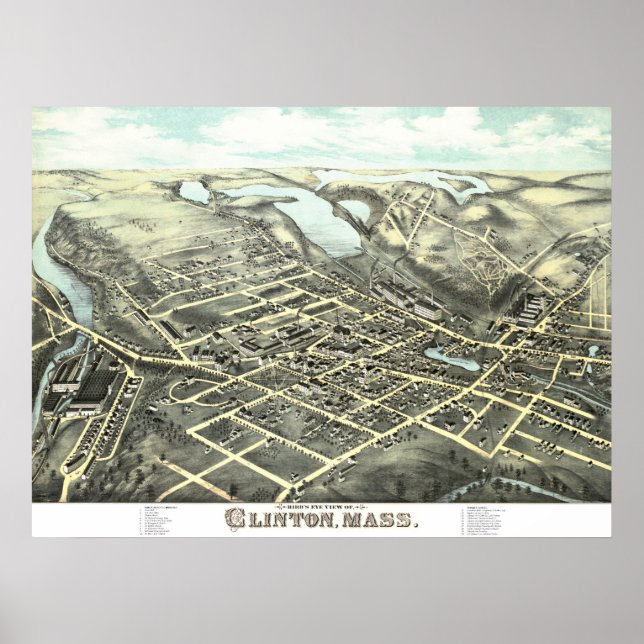 Map of Clinton, Massachusetts from 1876 Poster (Front)