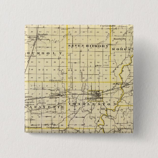 Map of Coles County 2 Inch Square Button (Front)