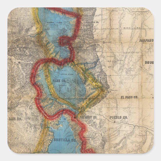 Map of Colorado Territory Square Sticker (Front)