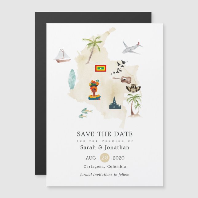 Map of Columbia Cartagena Destination Wedding Magnetic Invitation (Front/Back)