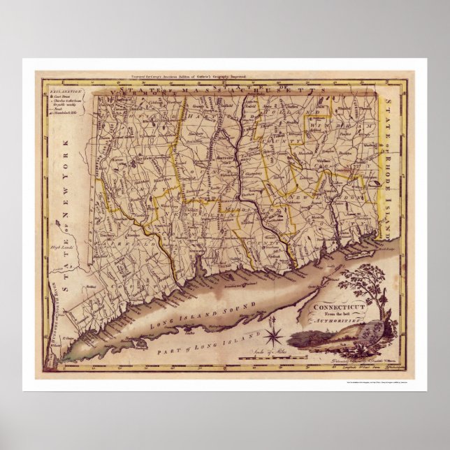 Map of Connecticut by Carey 1795 Poster (Front)