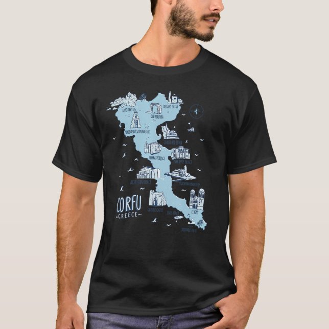 Map Of Corfu Greece Island T-Shirt (Front)