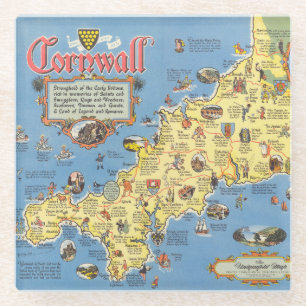 Map of Cornwall, England Glass Coaster