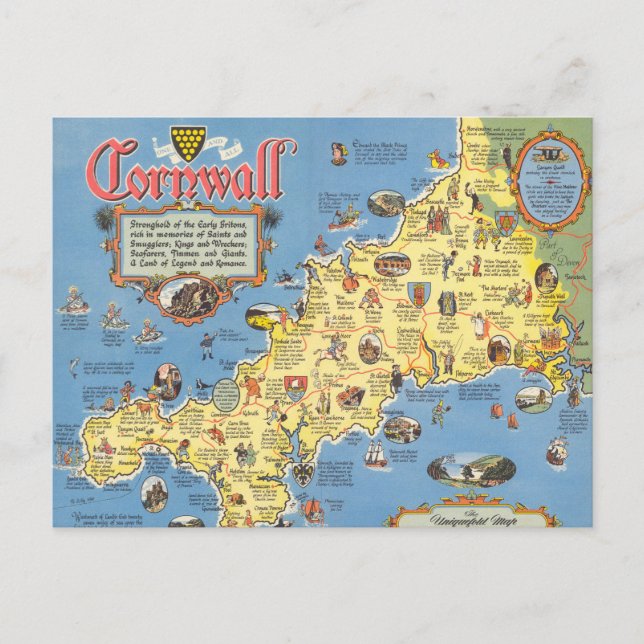 Map of Cornwall, England Postcard (Front)