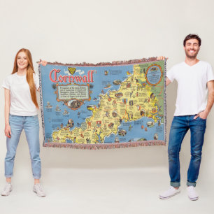Map of Cornwall, England Throw Blanket