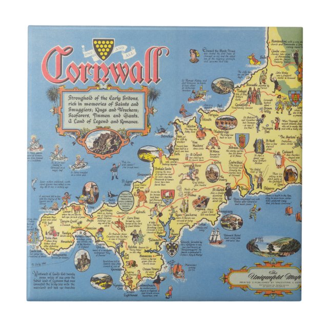 Map of Cornwall, England Tile (Front)