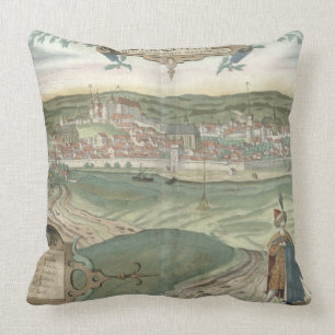 Map of Cracow, from 'Civitates Orbis Terrarum' by Throw Pillow