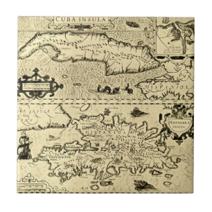 Map of Cuba and Hispaniola Tile