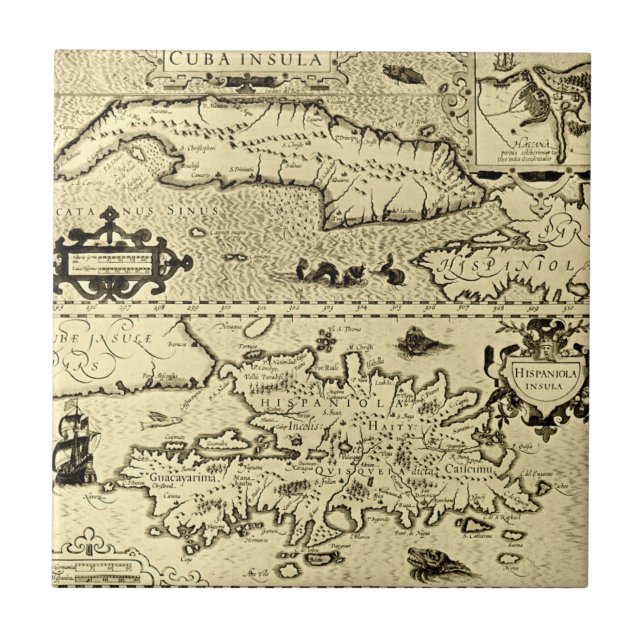 Map of Cuba and Hispaniola Tile (Front)