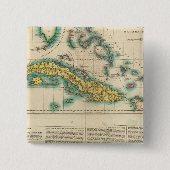 Map Of Cuba And The Bahama Islands 2 Inch Square Button (Front)
