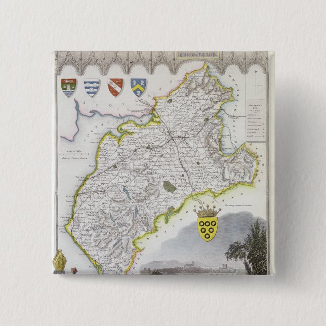 Map of Cumberland, from 'Moule's English 2 Inch Square Button (Front)