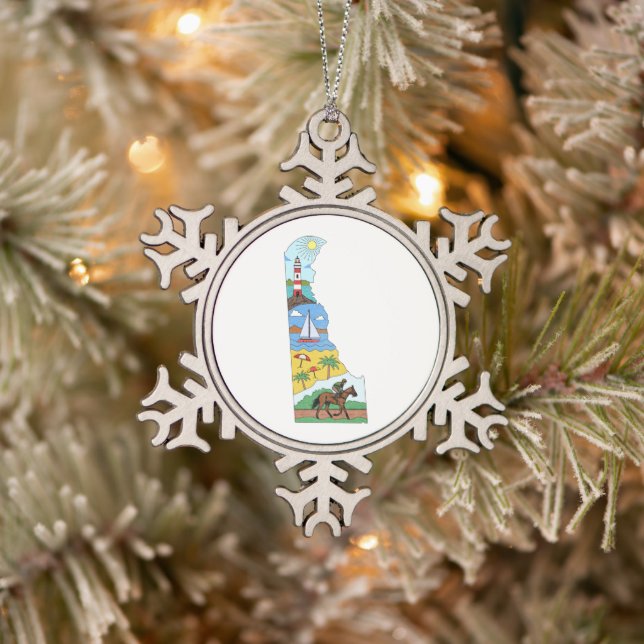 Map Of Delaware Sea Beach National Parks Snowflake Pewter Christmas Ornament (Tree)
