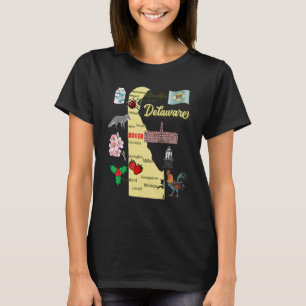Map Of Delaware State Landmarks Major Cities Fl T-Shirt