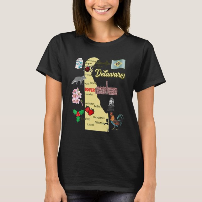 Map Of Delaware State  Landmarks  Major Cities  Fl T-Shirt (Front)