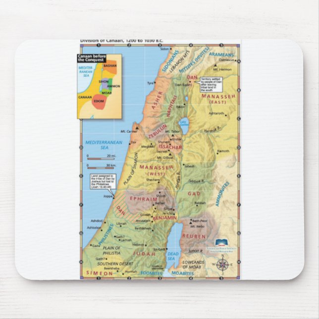 Map of Division of Canaan Twelve Tribal Lands Mouse Pad (Front)