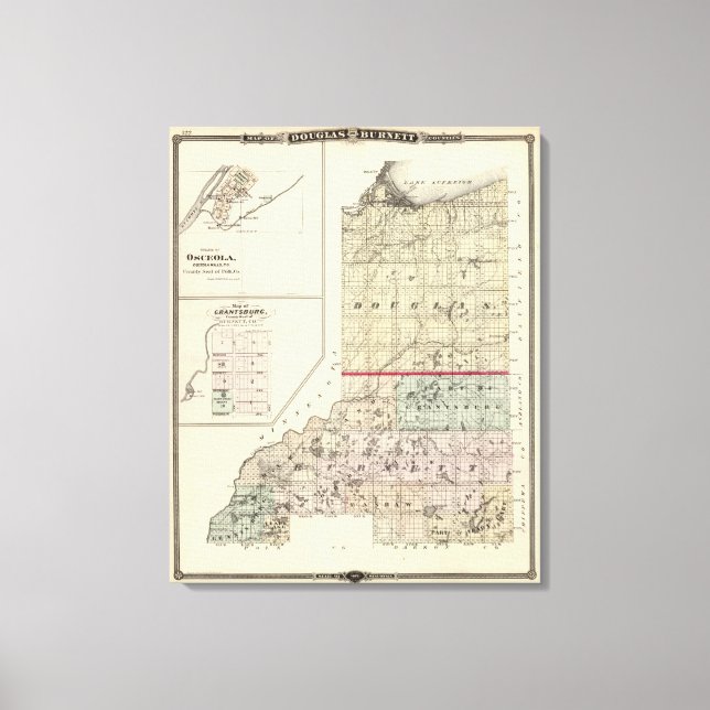 Map of Douglas and Burnett counties Canvas Print (Front)