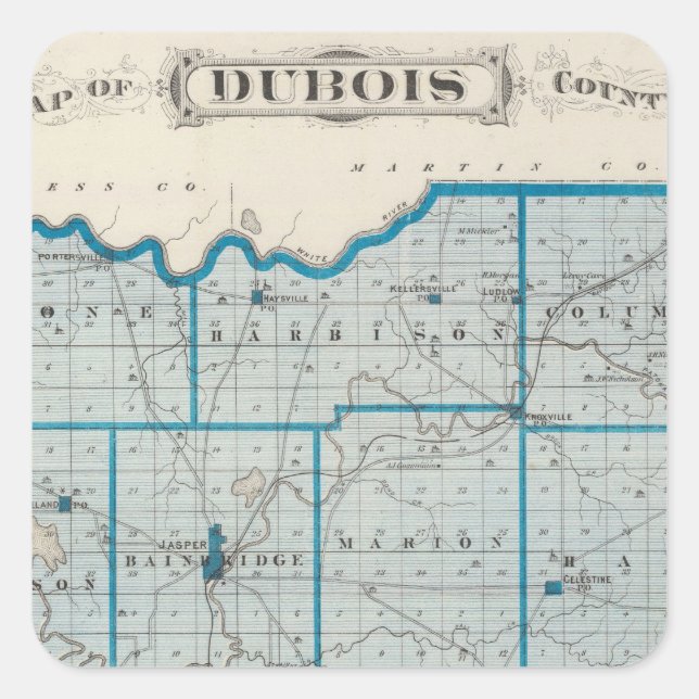 Map of Dubois County Square Sticker (Front)