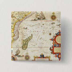 Map of East Africa and Madagascar, 1596 (hand colo 2 Inch Square Button
