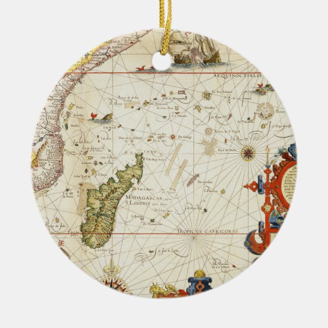 Map of East Africa and Madagascar, 1596 (hand colo Ceramic Ornament (Front)