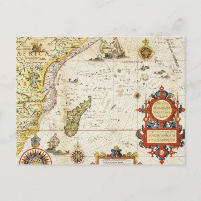 Map of East Africa and Madagascar, 1596 (hand colo Postcard (Front)