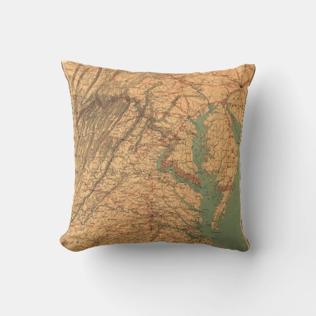 Map of Eastern Virginia (1862) Throw Pillow (Front)
