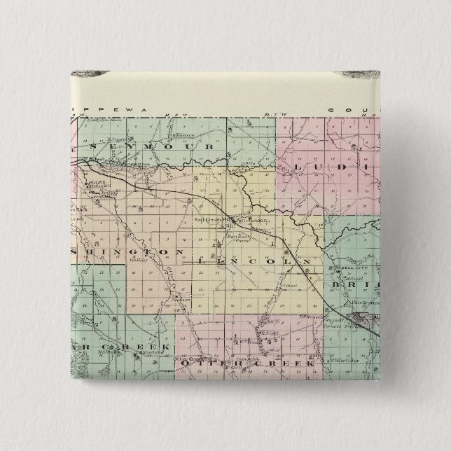 Map of Eau Claire County, State of Wisconsin 2 Inch Square Button (Front)