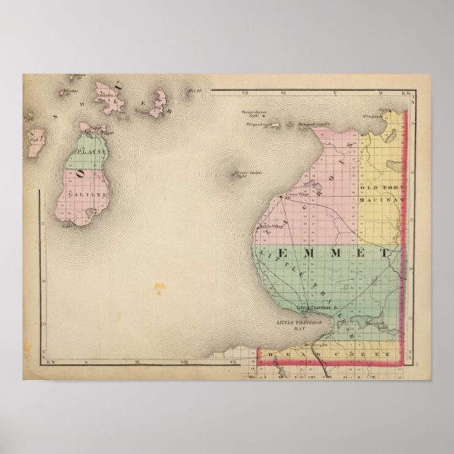 Map of Emmet County, Michigan Poster (Front)