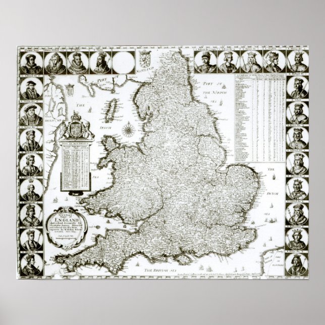 Map of England and Wales, 1644 Poster (Front)