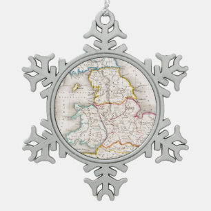 Map of England   Britannia Antiqua Snowflake Pewter Christmas Ornament