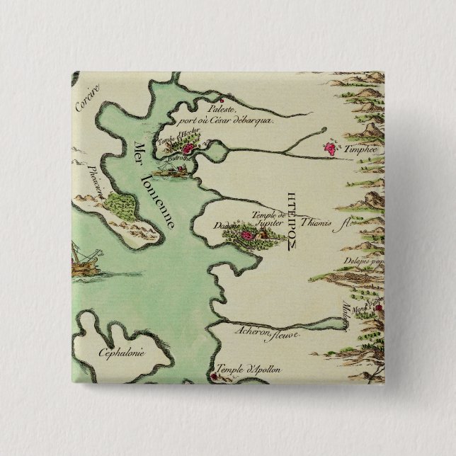 Map of Epirus for 'Andromache' by Jean Racine, fro 2 Inch Square Button (Front)