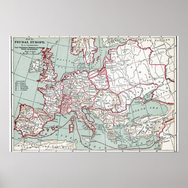 MAP OF EUROPE, 12th CENTURY Poster (Front)