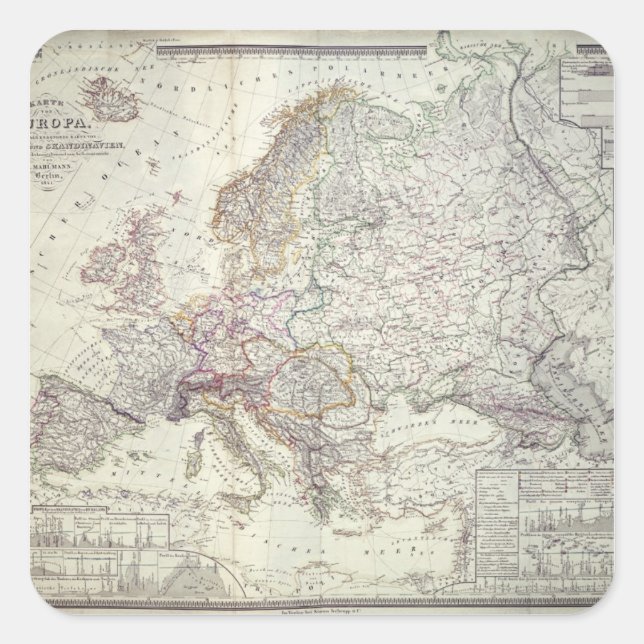 Map of Europe, 1841 Square Sticker (Front)