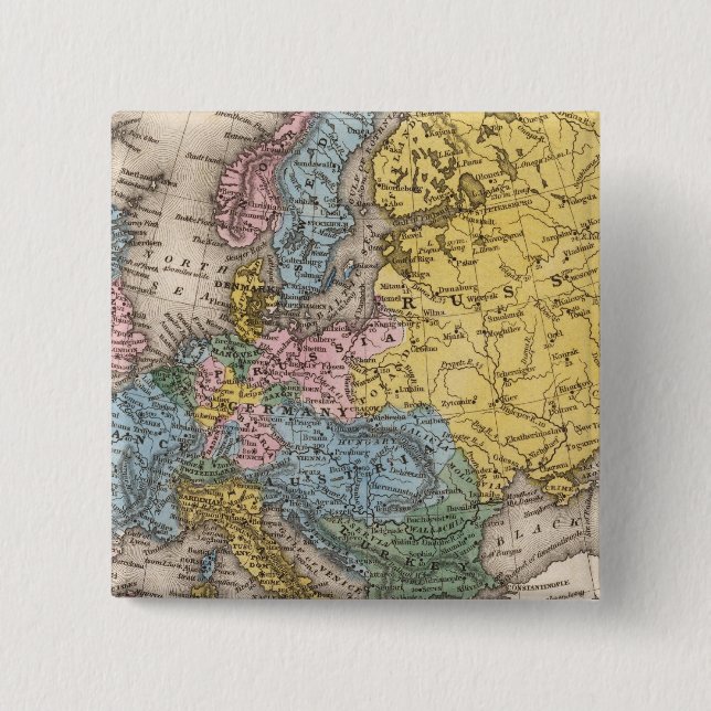 Map of Europe 4 2 Inch Square Button (Front)