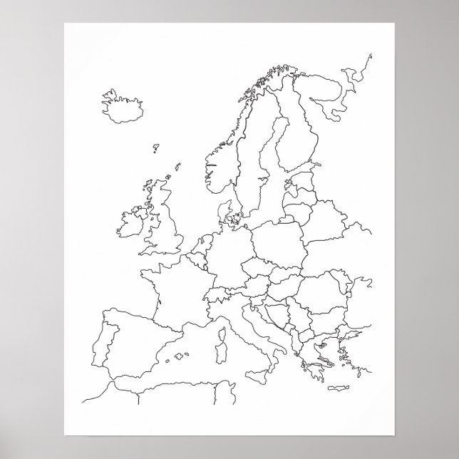 Map of Europe Blank Outline Poster (Front)
