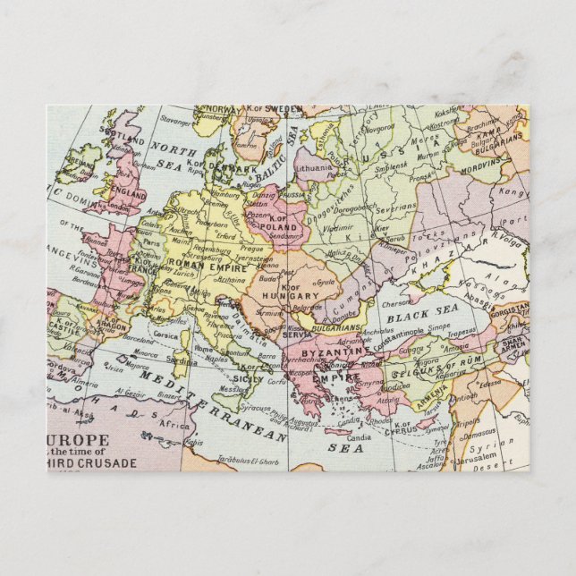 Map of Europe | The Third Crusade Postcard (Front)