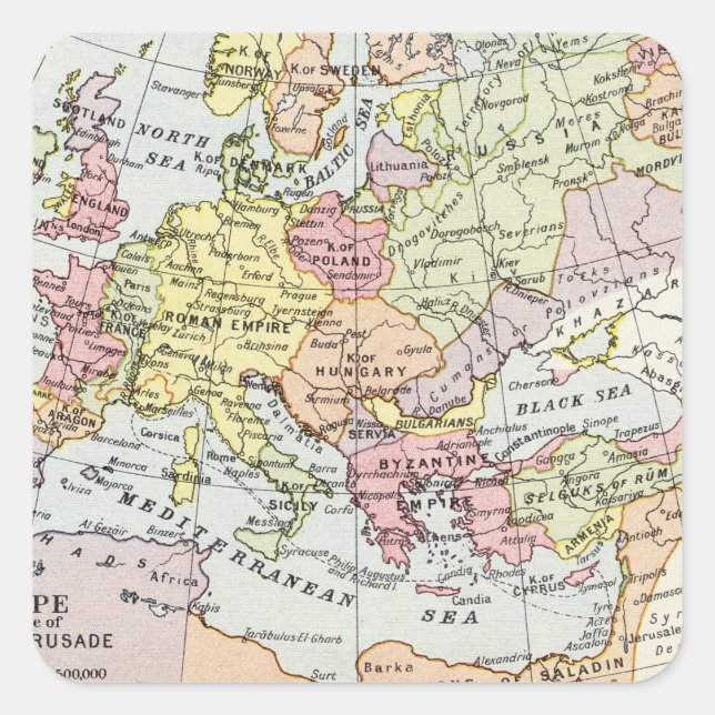 Map of Europe | The Third Crusade Square Sticker (Front)
