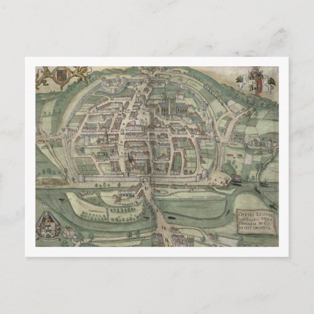 Map of Exeter, from 'Civitates Orbis Terrarum' by Postcard (Front)