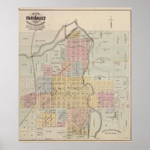 Map of Faribault, Rice County, Minnesota Poster