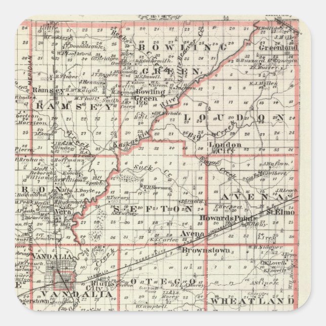 Map of Fayette County, Mt Vernon and McLeansboro Square Sticker (Front)