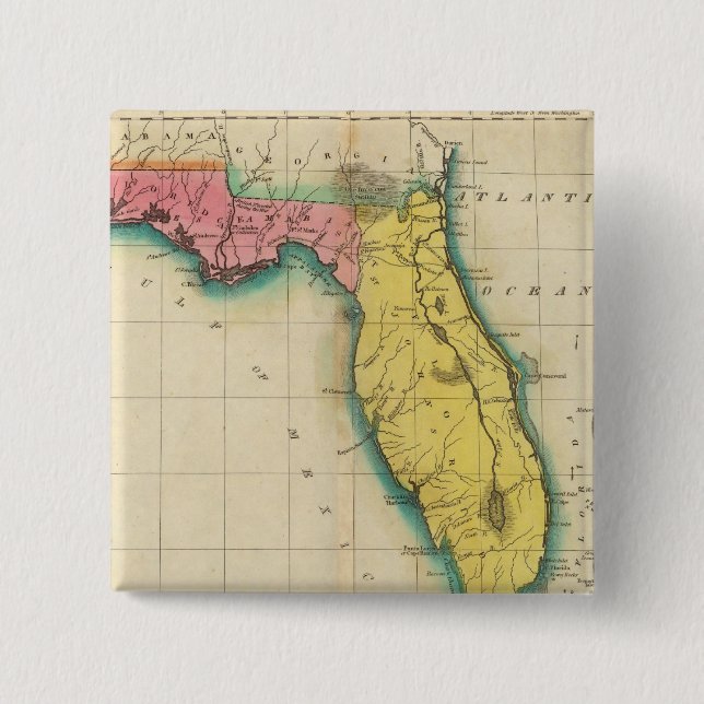 Map Of Florida 2 Inch Square Button (Front)