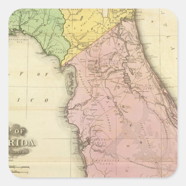 Map of Florida 2 Square Sticker (Front)
