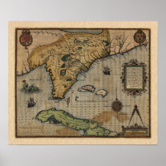 Map of Florida and the Caribbean (1588) Poster